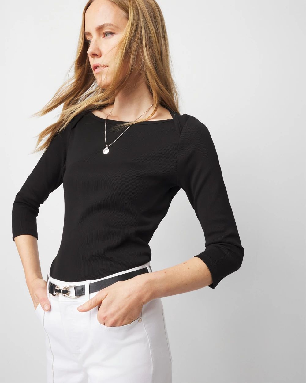 WHBM FORME™ Ribbed Stretch Boatneck Top | White House Black Market